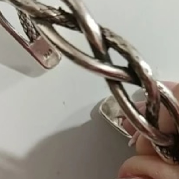 Braided Sterling Silver Bangle Cuff Bracelet - Picture 13 of 16